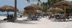beach with palm umbrellas in Punta Canta