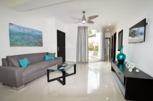 living room of the ground floor condo at The SANCTUARY at Los Corales