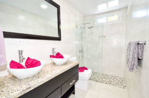 bathrooom with standing shower in ground floor condo at The SANCTUARY at Los Corales