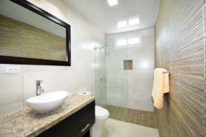 bathroom with standing shower in ground floor condo at The SANCTUARY at Los Corales