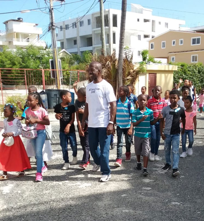 Children on their way to The SANCTUARY for "Back-to-School Rally and Beach Party"